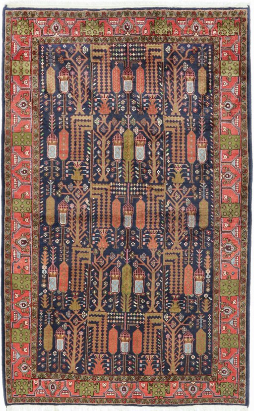 Full view of 1990s Kurdi rug from Iran / Persia, 245 × 156 cm in Dark blue tones
