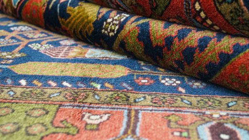 Close-up detail of 1990s Kurdi rug from Iran / Persia showing Wool weave