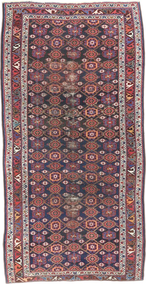 Full view of 1990s Kurdi rug from Iran / Persia, 190 × 130 cm in Dark blue tones