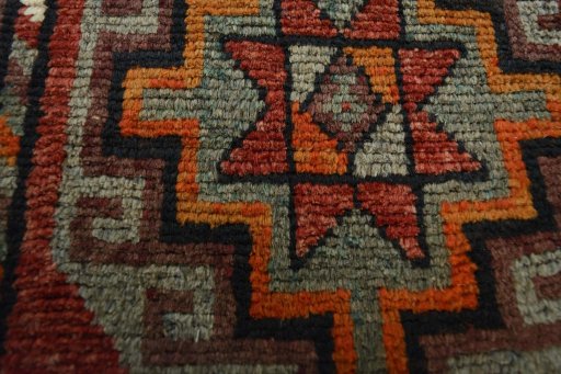 Full view of 2000s Kurdi rug from Iran / Persia, 290 × 147 cm in Red tones