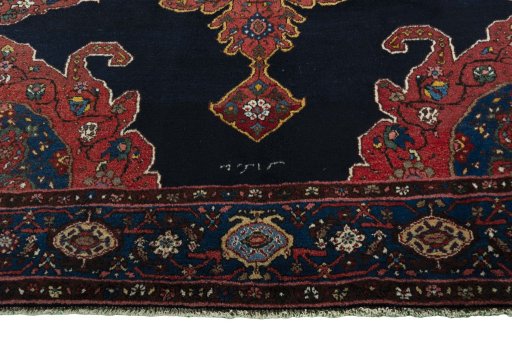 Full view of 1950s Kurdi rug from Iran / Persia, 211 × 152 cm in Blue tones
