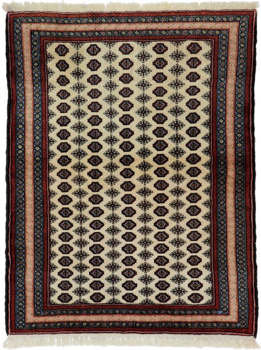 Full view of 1990s Kurdi rug from Iran / Persia, 142 × 110 cm in Beige tones
