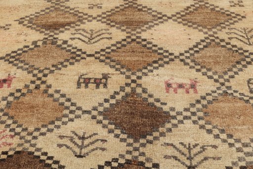 Full view of 1940s Lori rug from Iran / Persia, 222 × 123 cm in Cream tones