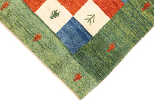Backside of handmade New Lori rug showing knot structure and weave density