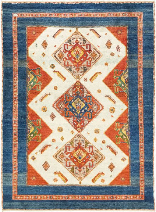 Full view of New Lori rug from Iran / Persia, 221 × 163 cm in Blue tones