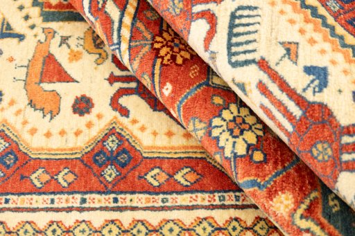 Full view of New Lori rug from Iran / Persia, 226 × 155 cm in Cream tones