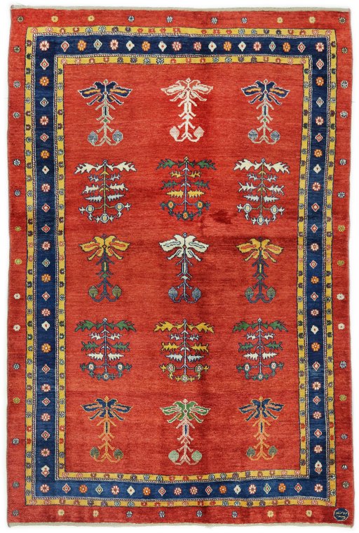 Full view of New Lori rug from Iran / Persia, 203 × 137 cm in Dark red tones