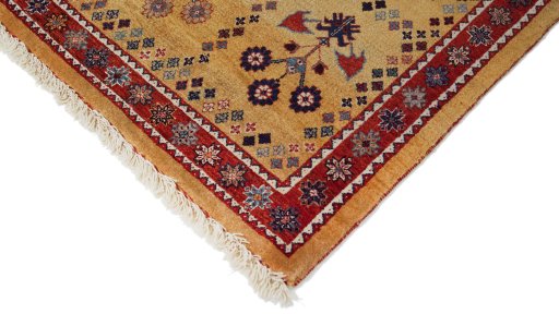 Backside of handmade New Lori rug showing knot structure and weave density
