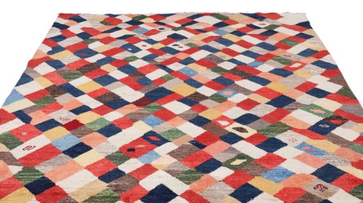 Surface texture of 1980s Lori rug with natural Wool and intricate pattern