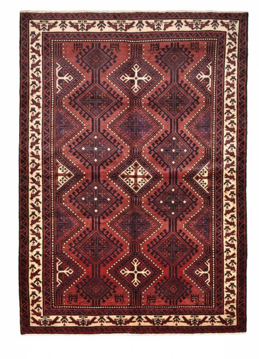 Full view of 2000s Lori rug from Iran / Persia, 259 × 181 cm in Red tones