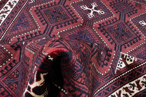 Full view of 2000s Lori rug from Iran / Persia, 259 × 181 cm in Red tones