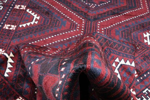 Full view of 2000s Lori rug from Iran / Persia, 326 × 214 cm in Red tones