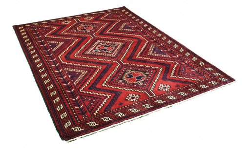 Corner detail of 2000s Lori rug showing border pattern and Wool pile