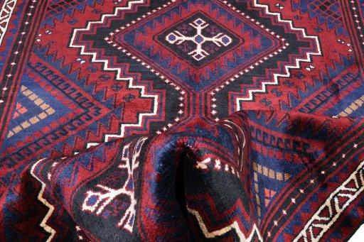 Full view of 2000s Lori rug from Iran / Persia, 264 × 174 cm in Red tones
