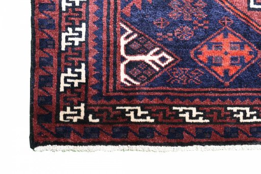 Full view of 2000s Lori rug from Iran / Persia, 264 × 196 cm in Red tones