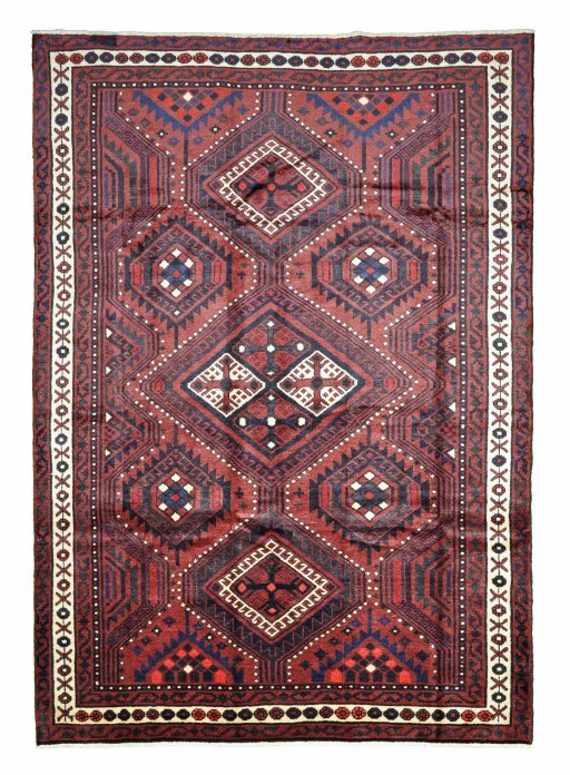 Full view of 2000s Lori rug from Iran / Persia, 290 × 203 cm in Red tones