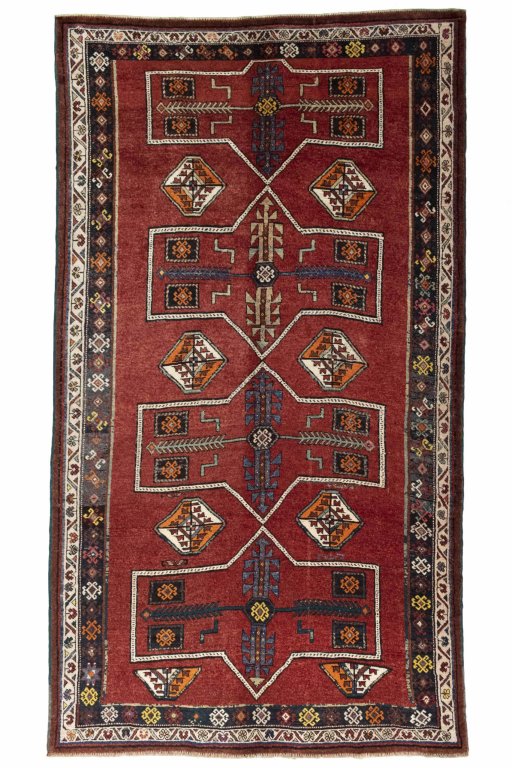 Full view of 2000s Lori rug from Iran / Persia, 325 × 184 cm in Red tones