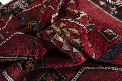 Full view of 2000s Lori rug from Iran / Persia, 325 × 184 cm in Red tones