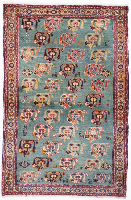 Full view of New Lori rug from Iran / Persia, 150 × 100 cm in Green tones