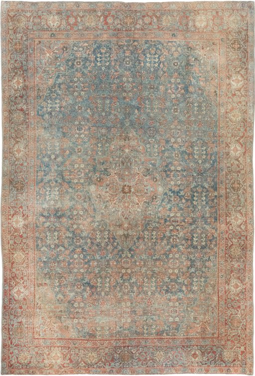 Full view of 1920s Mahal rug from Iran / Persia, 198 × 134 cm in Blue tones