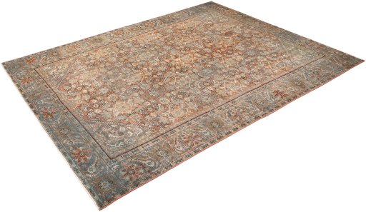 Corner detail of 1900s Mahal rug showing border pattern and Wool pile