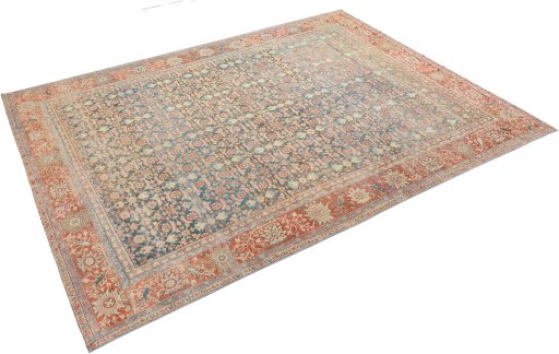 Corner detail of 1920s Mahal rug showing border pattern and Wool pile