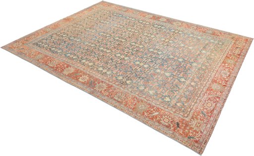 Close-up detail of 1920s Mahal rug from Iran / Persia showing Wool weave