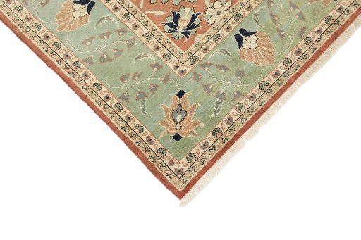 Backside of handmade New Mahal rug showing knot structure and weave density