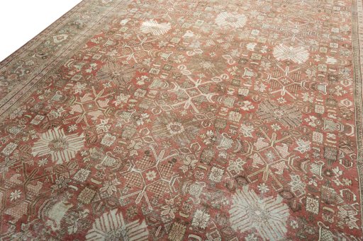 Backside of handmade 1930s Mahal rug showing knot structure and weave density