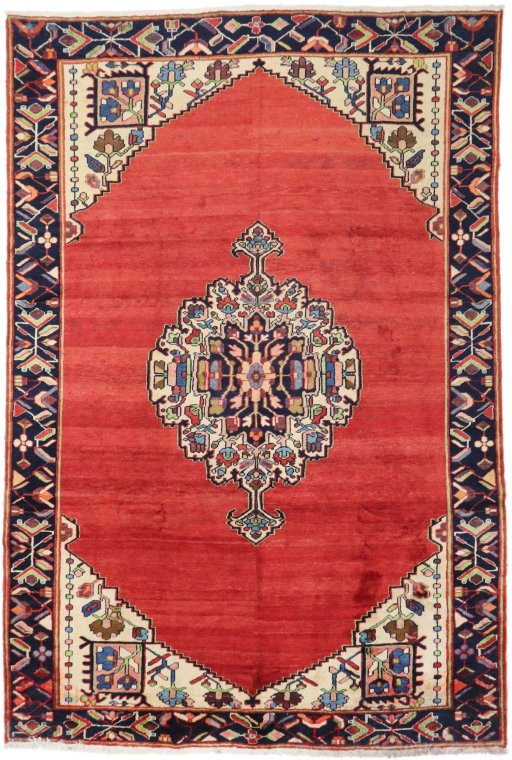 Full view of 1995s Mahal rug from Iran / Persia, 304 × 200 cm in Red tones