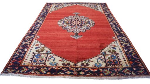 Close-up detail of 1995s Mahal rug from Iran / Persia showing Wool weave