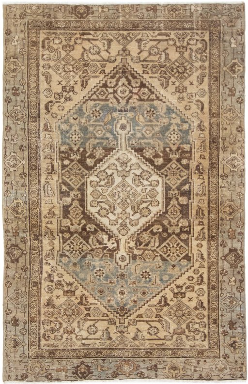 Full view of 1920s Malayer rug from Iran / Persia, 190 × 125 cm in Brown tones