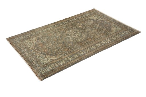 Corner detail of 1920s Malayer rug showing border pattern and Wool pile