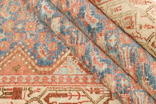 Full view of 1920s Malayer rug from Iran / Persia, 201 × 128 cm in Blue tones