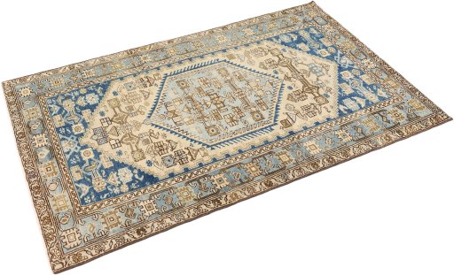 Corner detail of 1920s Malayer rug showing border pattern and Wool pile