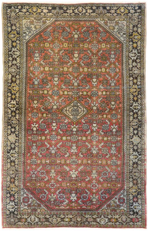 Full view of 1920s Malayer rug from Iran / Persia, 203 × 130 cm in Terracotta tones