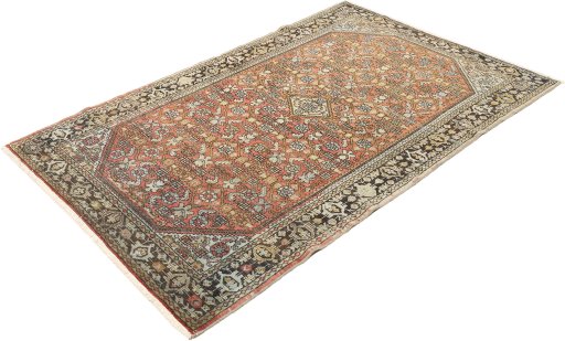 Corner detail of 1920s Malayer rug showing border pattern and Wool pile