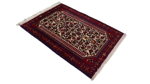 Corner detail of 1970s Malayer rug showing border pattern and Wool pile