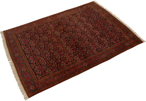Corner detail of 1900s Malayer rug showing border pattern and Wool pile