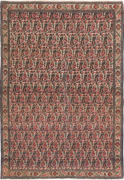 Full view of 1900s Malayer rug from Iran / Persia, 200 × 135 cm in Cream tones