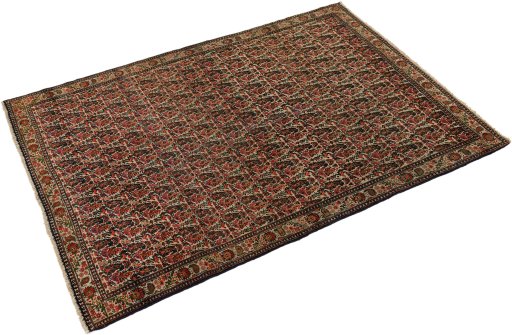 Corner detail of 1900s Malayer rug showing border pattern and Wool pile