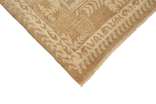 Backside of handmade New Malayer rug showing knot structure and weave density