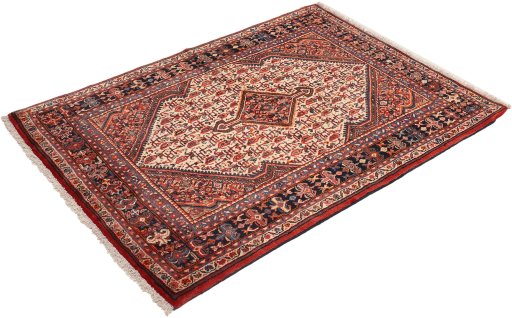 Close-up detail of 1940s Malayer rug from Iran / Persia showing Wool weave