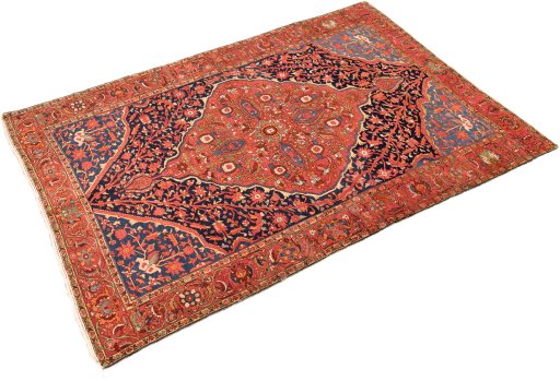 Corner detail of 1900s Malayer rug showing border pattern and Wool pile