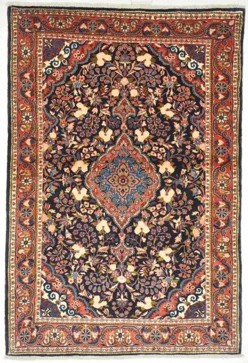 Full view of 2000s Malayer rug from Iran / Persia, 153 × 103 cm in Blue tones