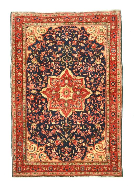 Full view of 2000s Malayer rug from Iran / Persia, 157 × 107 cm in Blue tones