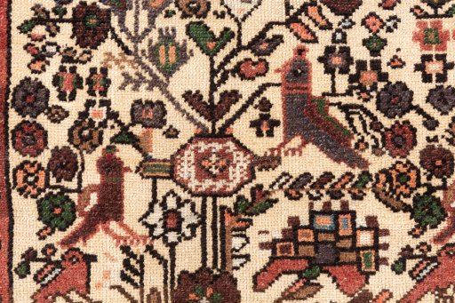 Full view of 1974s Malayer rug from Iran / Persia, 190 × 80 cm in Cream tones