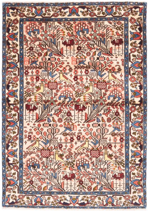 Full view of 1974s Malayer rug from Iran / Persia, 214 × 212 cm in White tones