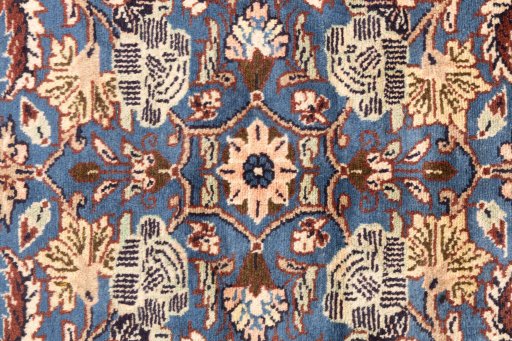 Full view of 1981s Malayer rug from Iran / Persia, 295 × 82 cm in Dark blue tones