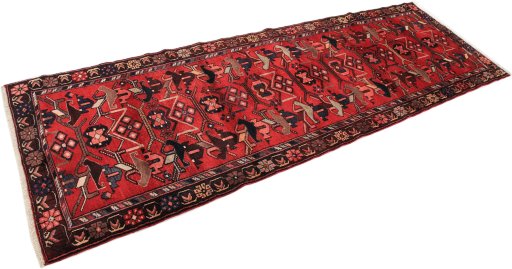 Close-up detail of 1980s Malayer rug from Iran / Persia showing Wool weave